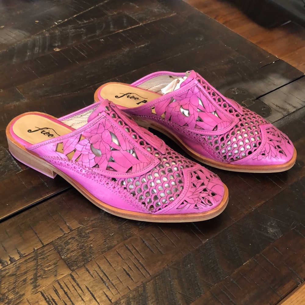 Pink Free People “Paramount” Cut Out Mules